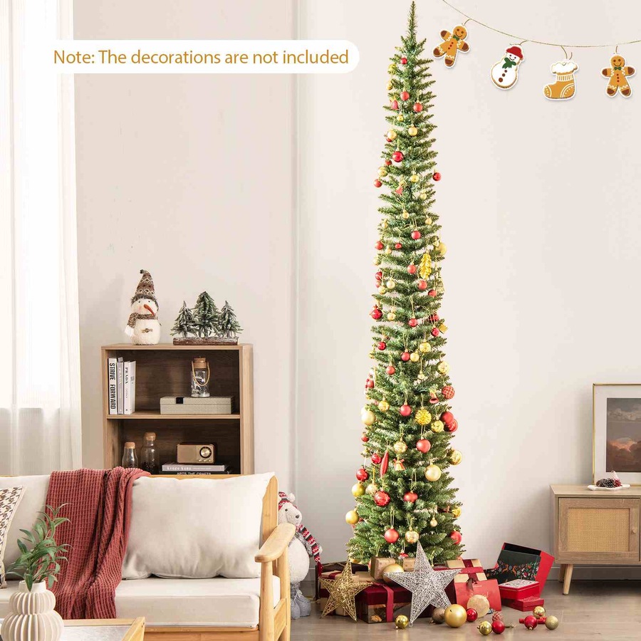 Costway Pre-Lit Christmas Tree Slim Xmas Pencil Tree Holiday Party Decoration Gift