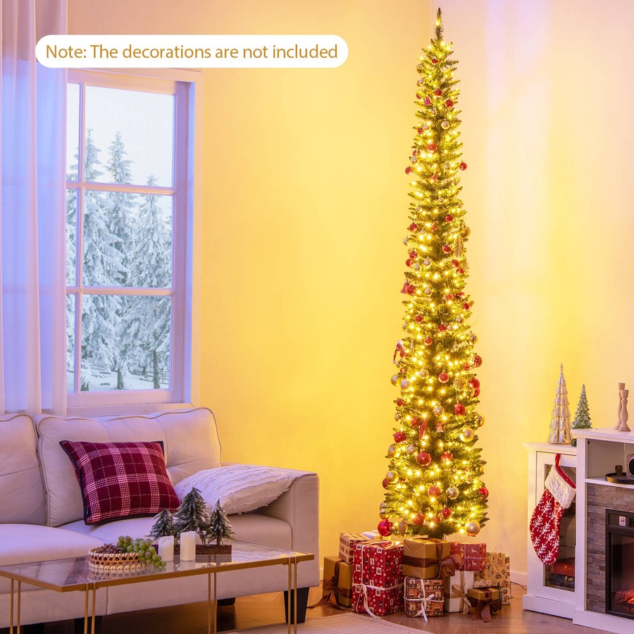 Costway Pre-Lit Christmas Tree Slim Xmas Pencil Tree Holiday Party Decoration Gift