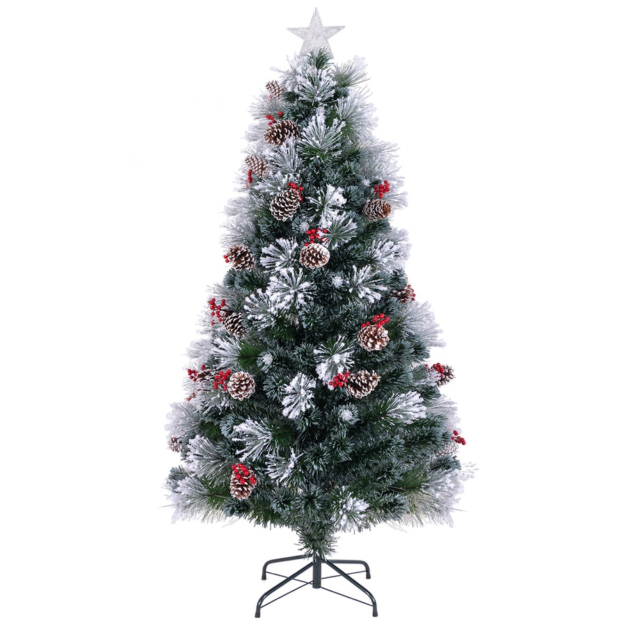 Costway Pre-Lit Snow Flocked Christmas Tree w/Optic Fibre & 8 Light Modes Xmas Fairy Decoration