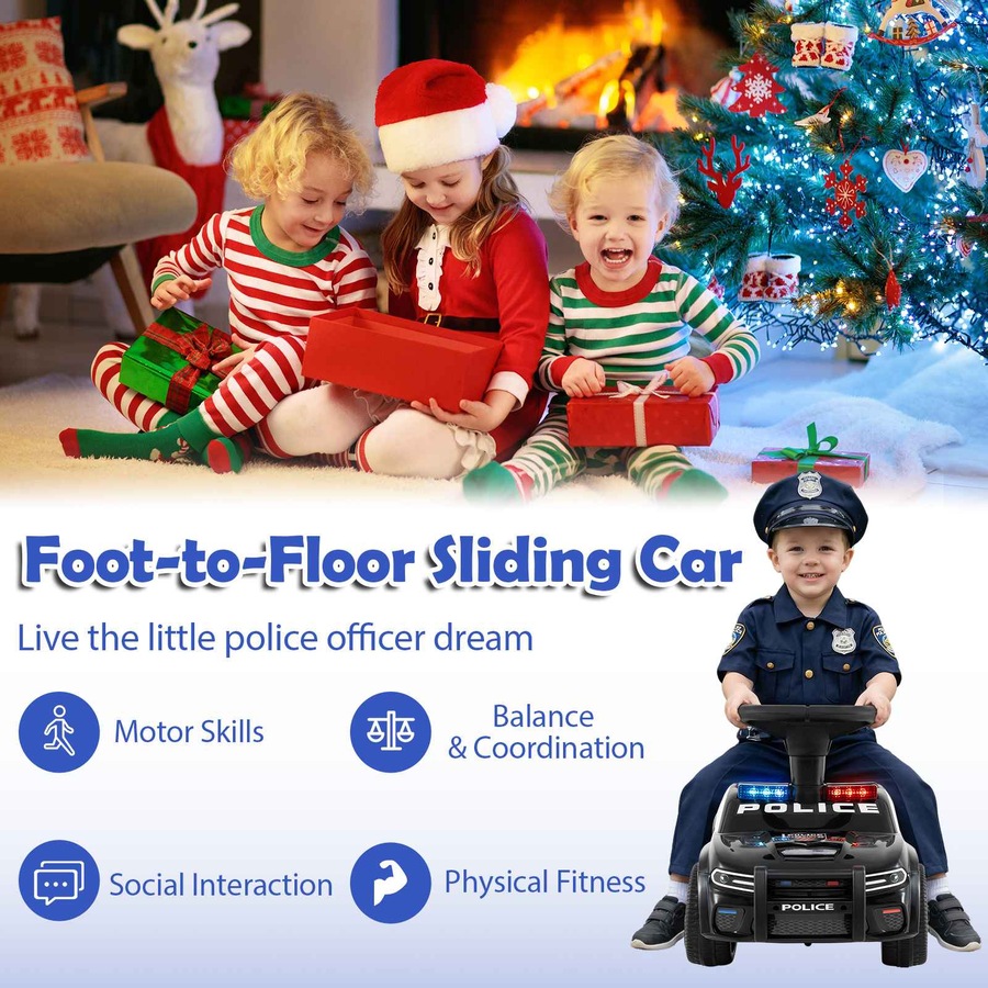 Costway Push Ride on Car Sliding Car Foot-to-Floor Police Car Electric Vehicle Toy Gift