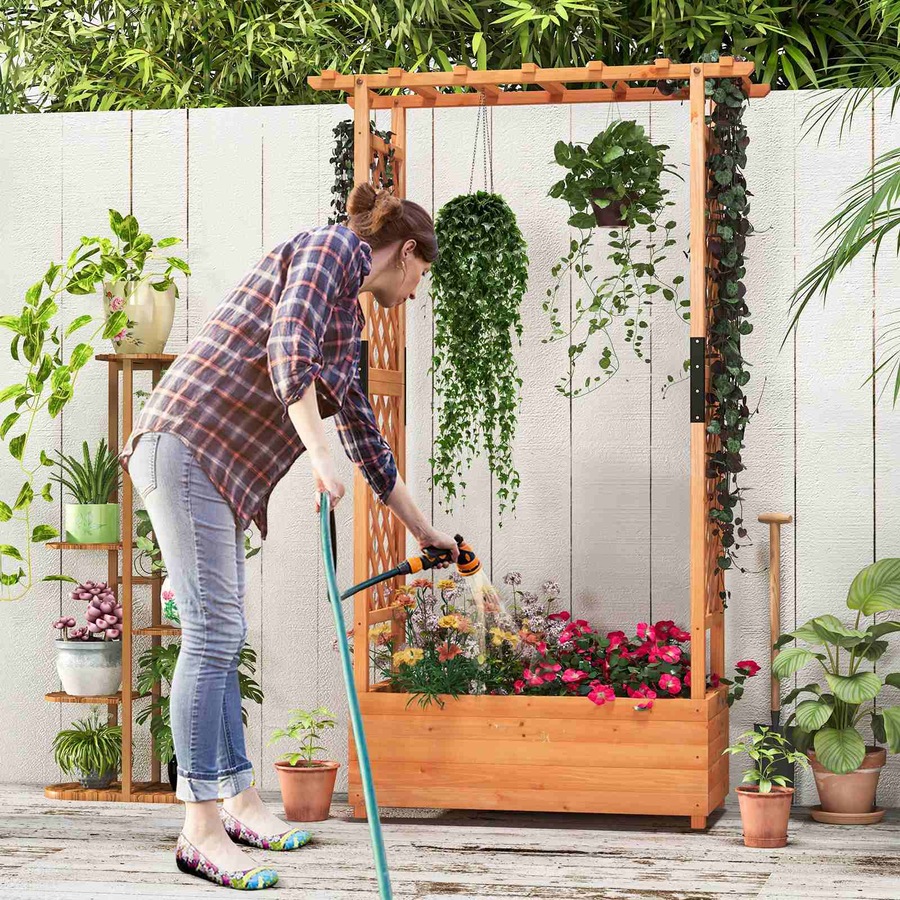 Buy Costway Raised Garden Bed Wooden Planter Box Container w/ Arch ...