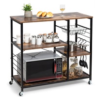 Costway Retro Microwave Oven Shelf Rack Kitchen Island Trolley Cart Buffet w/Wire Basket&Hooks
