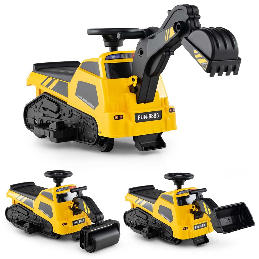 Costway Ride On Digger Electric Excavator Toy Powered Bulldozer Loader Car Tractor w/Adjustable Arms Yellow