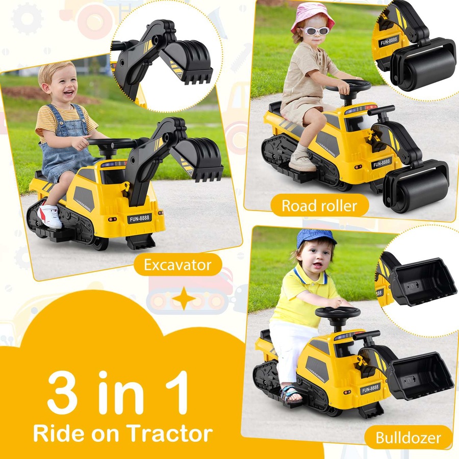 Costway Ride On Digger Electric Excavator Toy Powered Bulldozer Loader Car Tractor w/Adjustable Arms Yellow