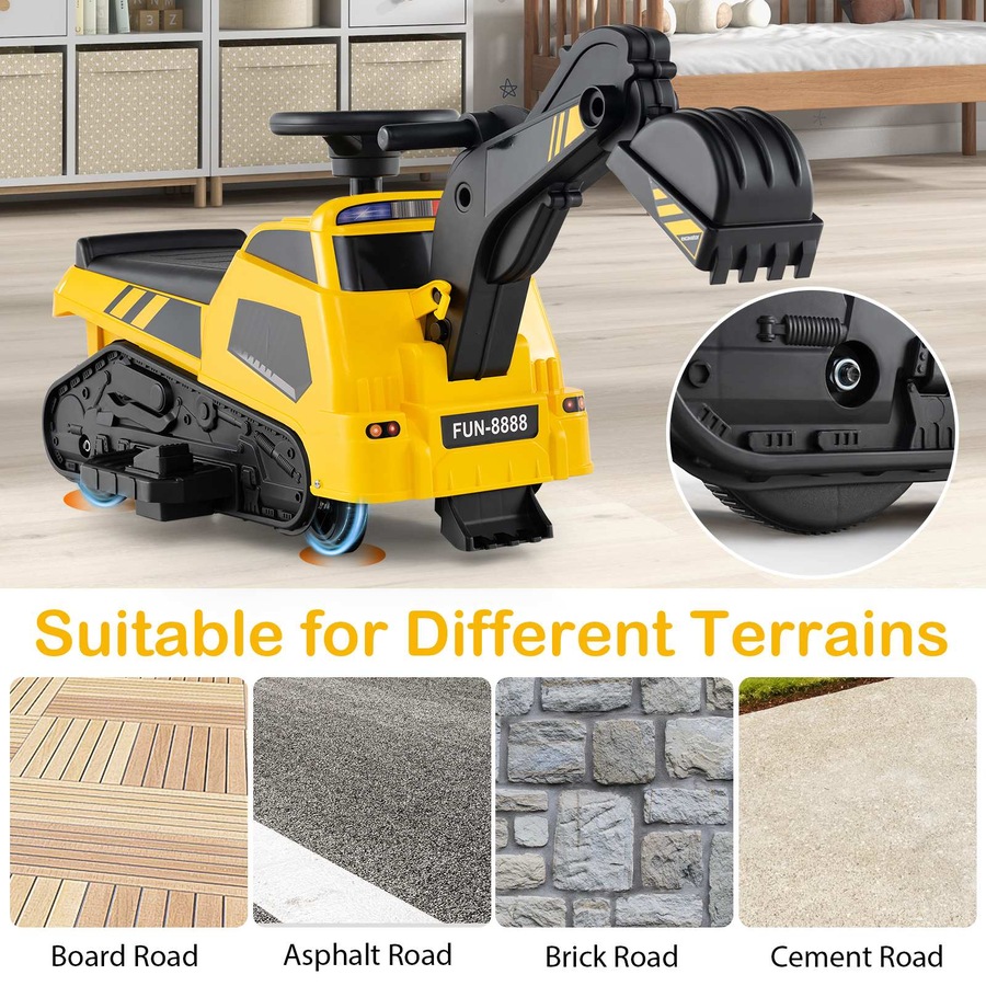 Costway Ride On Digger Electric Excavator Toy Powered Bulldozer Loader Car Tractor w/Adjustable Arms Yellow