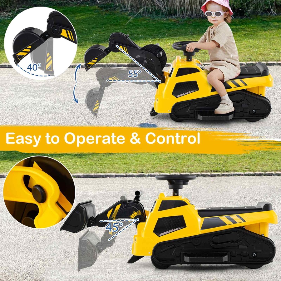Costway Ride On Digger Electric Excavator Toy Powered Bulldozer Loader Car Tractor w/Adjustable Arms Yellow