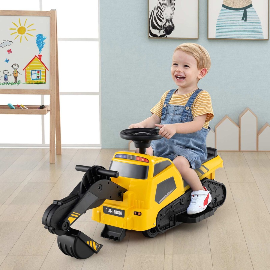 Costway Ride On Digger Electric Excavator Toy Powered Bulldozer Loader Car Tractor w/Adjustable Arms Yellow
