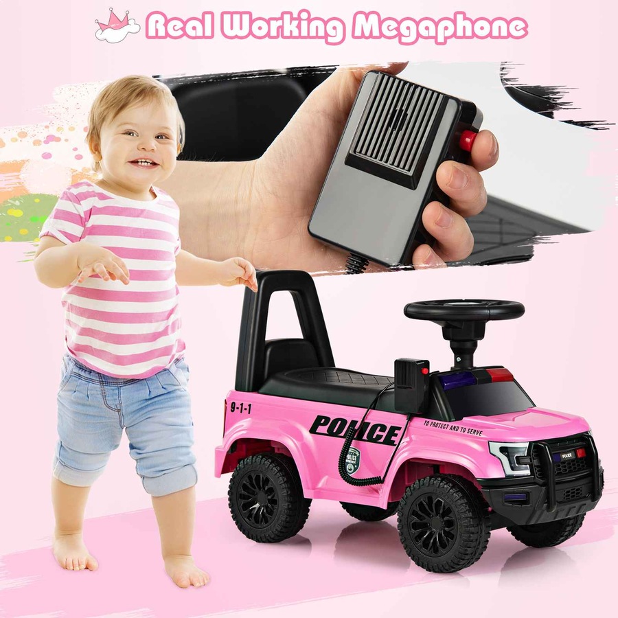 Costway Kid Ride On Push Police Car Foot to Floor Sliding Car w/Siren Megaphone Horn Storage Walking Toy Racer Gift