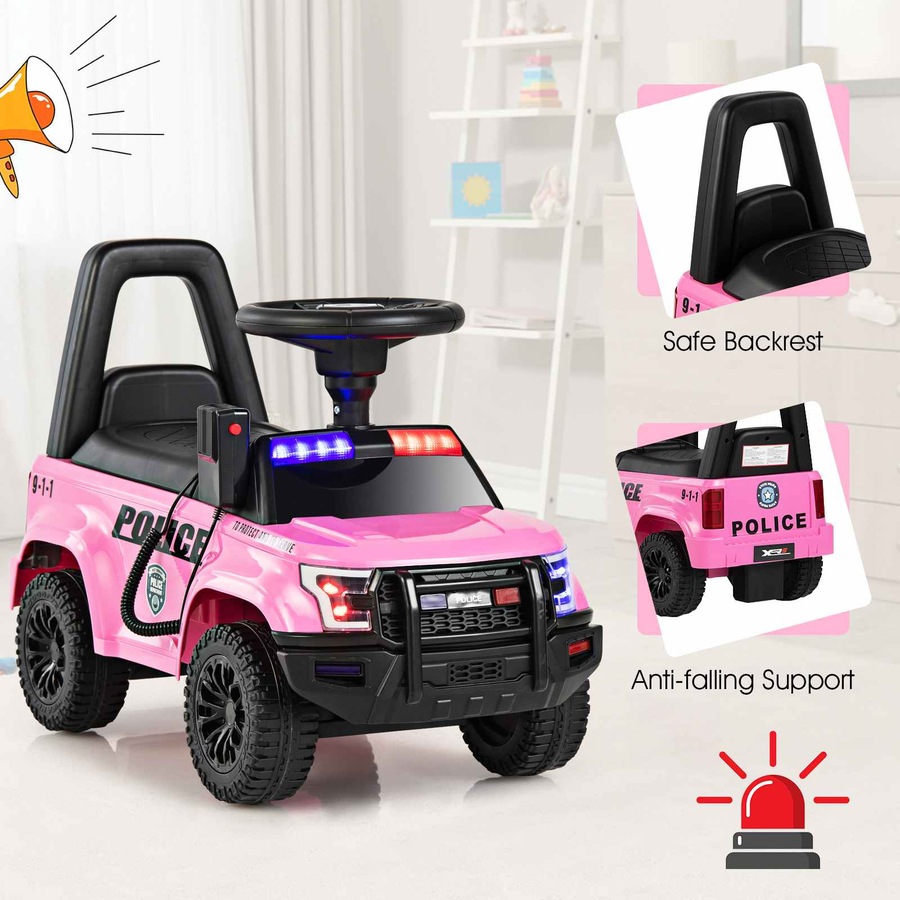 Costway Kid Ride On Push Police Car Foot to Floor Sliding Car w/Siren Megaphone Horn Storage Walking Toy Racer Gift