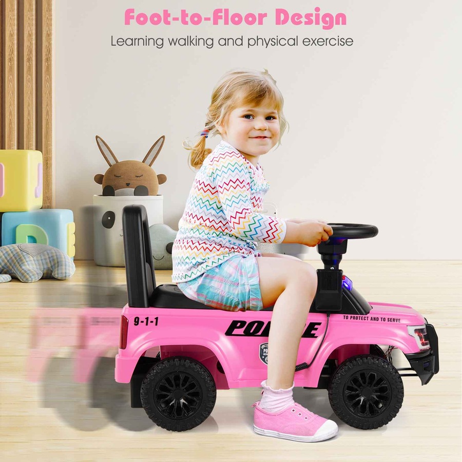 Costway Kid Ride On Push Police Car Foot to Floor Sliding Car w/Siren Megaphone Horn Storage Walking Toy Racer Gift