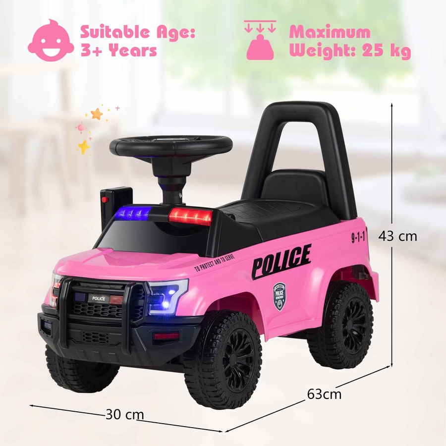 Costway Kid Ride On Push Police Car Foot to Floor Sliding Car w/Siren Megaphone Horn Storage Walking Toy Racer Gift