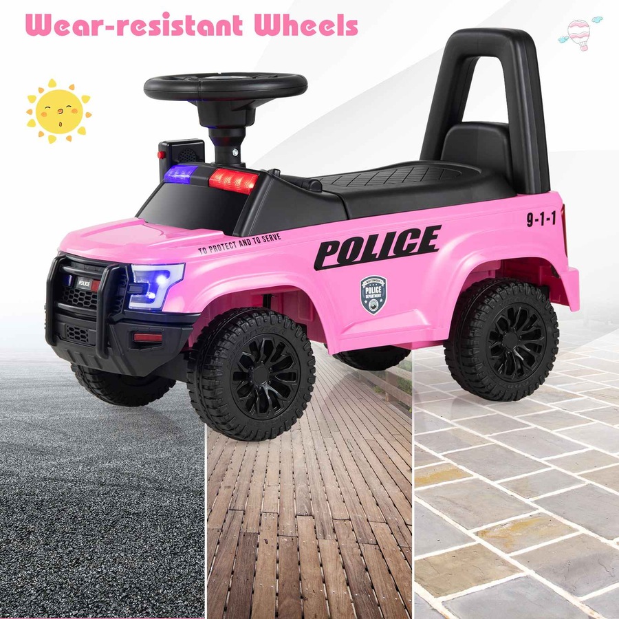 Costway Kid Ride On Push Police Car Foot to Floor Sliding Car w/Siren Megaphone Horn Storage Walking Toy Racer Gift
