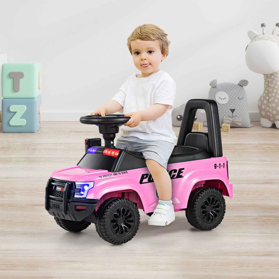 Costway Kid Ride On Push Police Car Foot to Floor Sliding Car w/Siren Megaphone Horn Storage Walking Toy Racer Gift