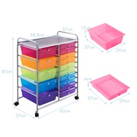 Costway 15 Color Drawers Storage Trolley Cart Home/Office Filing Organizer Bathroom Kitchen Garage w/4 Wheels