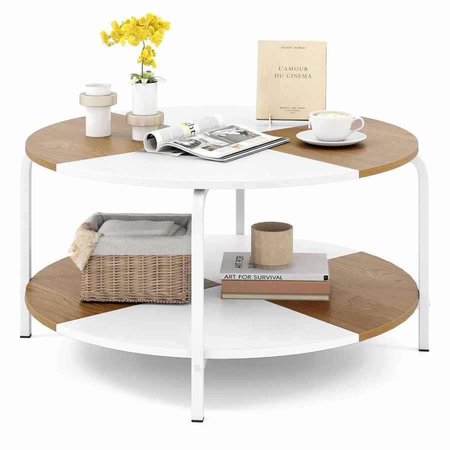 Buy Costway Round Coffee Table 2-Tier Accent Cocktail Table w/Open ...