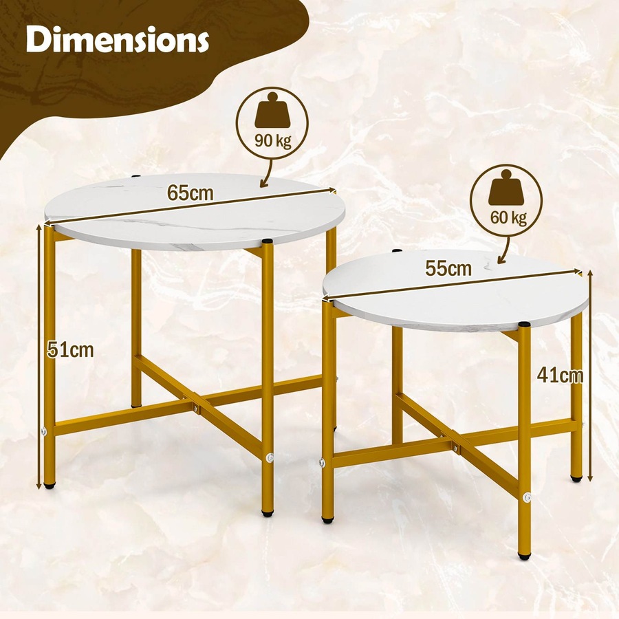 Costway 2PCS Round Coffee Table Sofa Couch Nesting Side End Table w/Adjustable Footpads