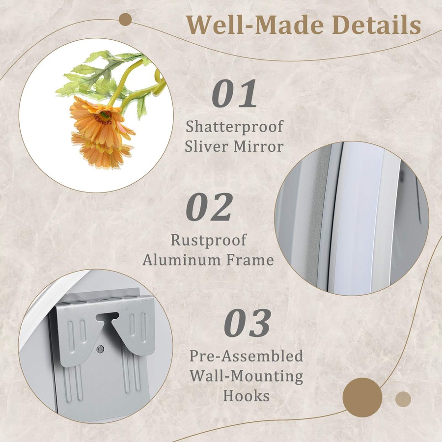 Costway Round LED Bathroom Mirror Touch Switch Anti-Fog Aluminum Vanity Mirror w/3-Color Lights 60x60CM