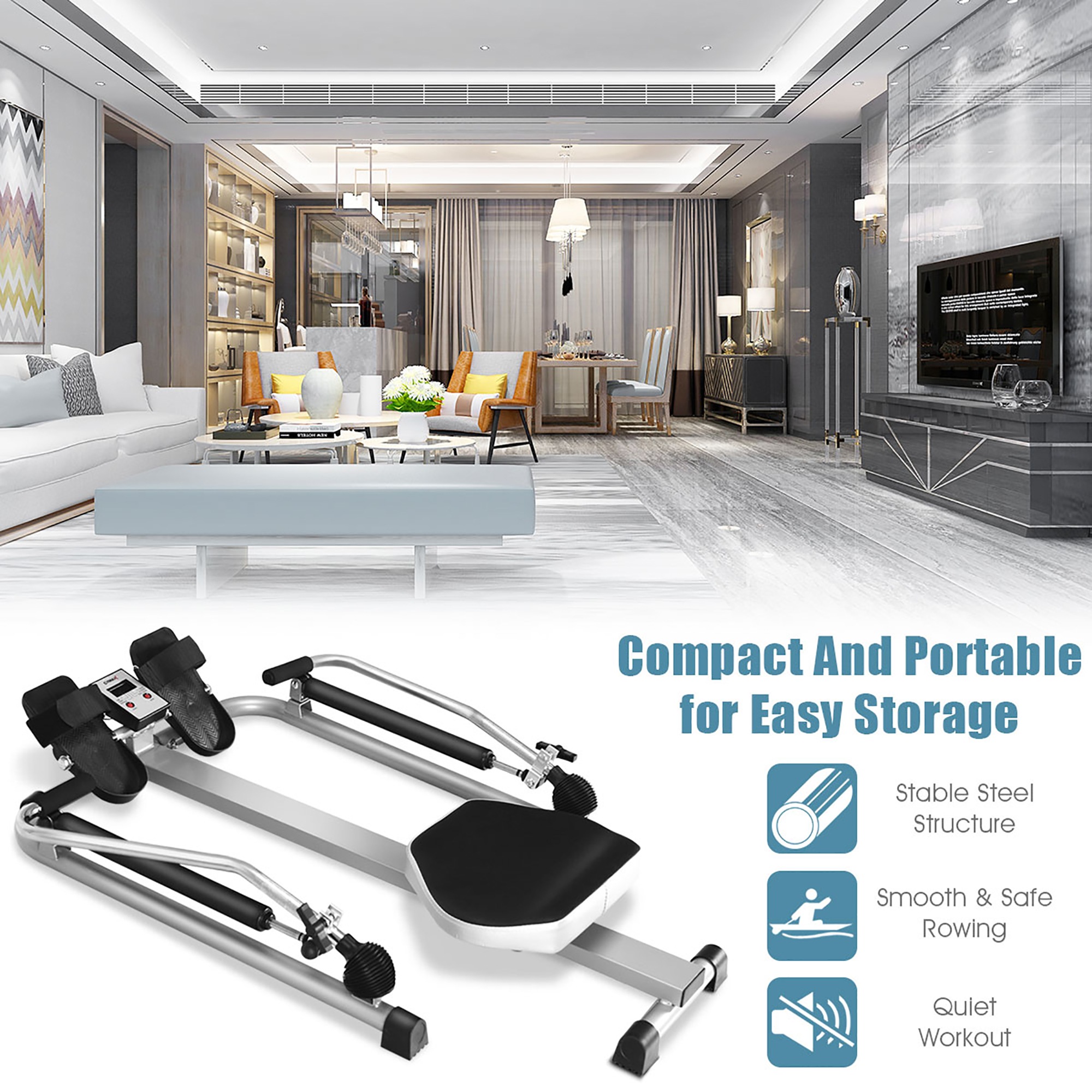 Costway Rowing Machine Adjustable Hydraulic Resistance Rower