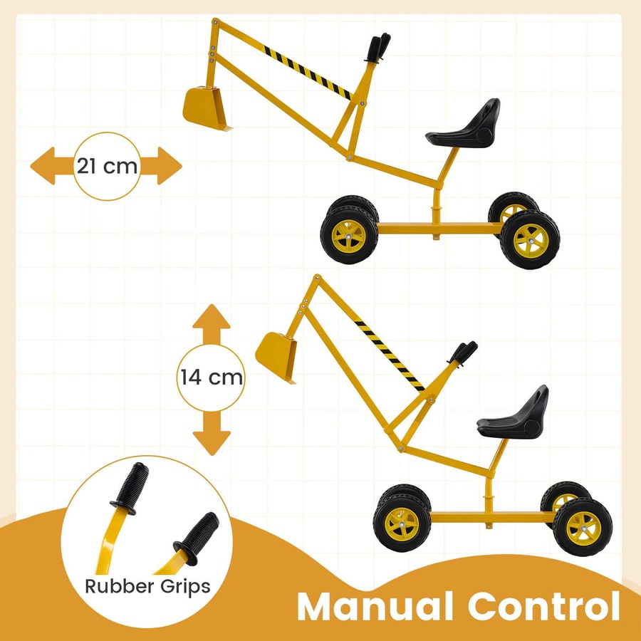 Costway Sand Digger Toy w/Shovel 122cm 2-Handed Control Outdoor 360° Rotatable Ride on Excavator Sandbox Toy