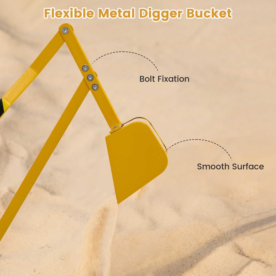 Costway Sand Digger Toy w/Shovel 122cm 2-Handed Control Outdoor 360° Rotatable Ride on Excavator Sandbox Toy