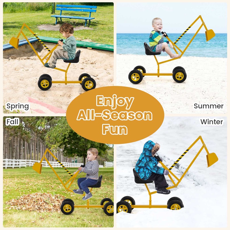 Costway Sand Digger Toy w/Shovel 122cm 2-Handed Control Outdoor 360° Rotatable Ride on Excavator Sandbox Toy