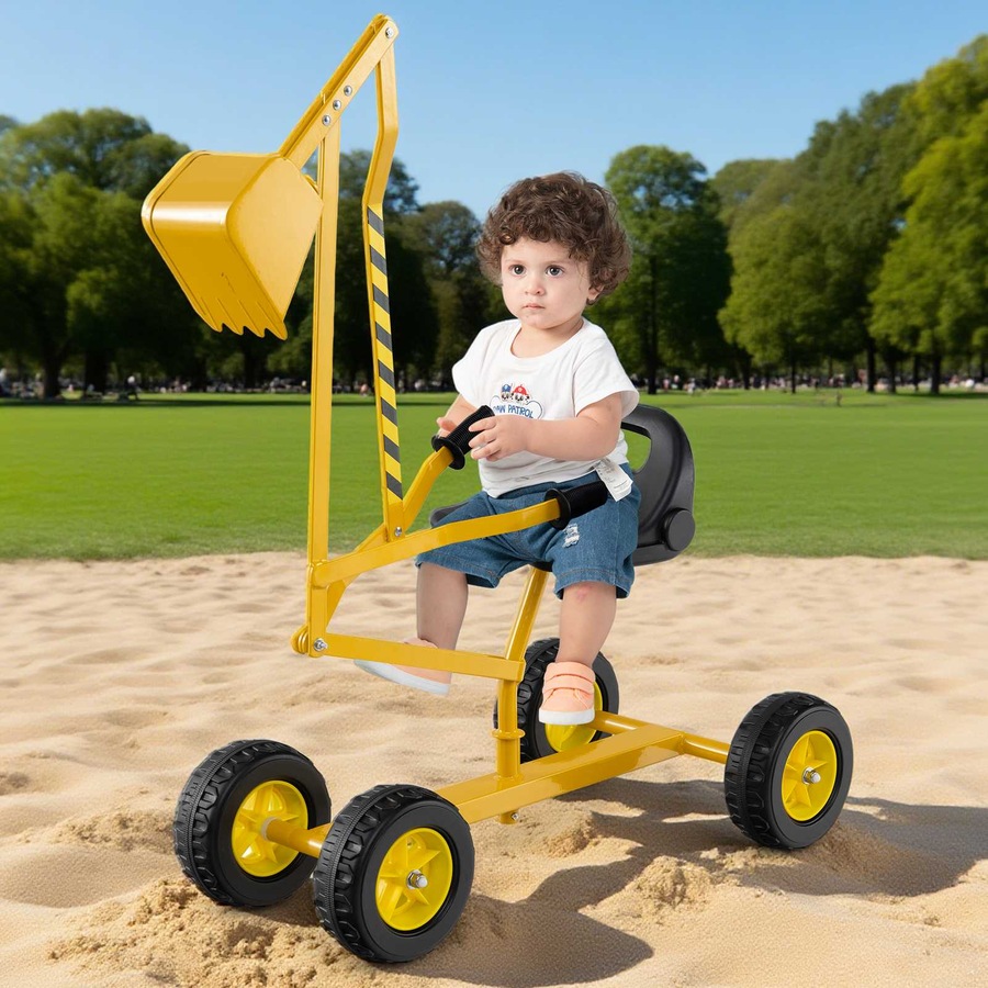 Costway Sand Digger Toy w/Shovel 122cm 2-Handed Control Outdoor 360° Rotatable Ride on Excavator Sandbox Toy