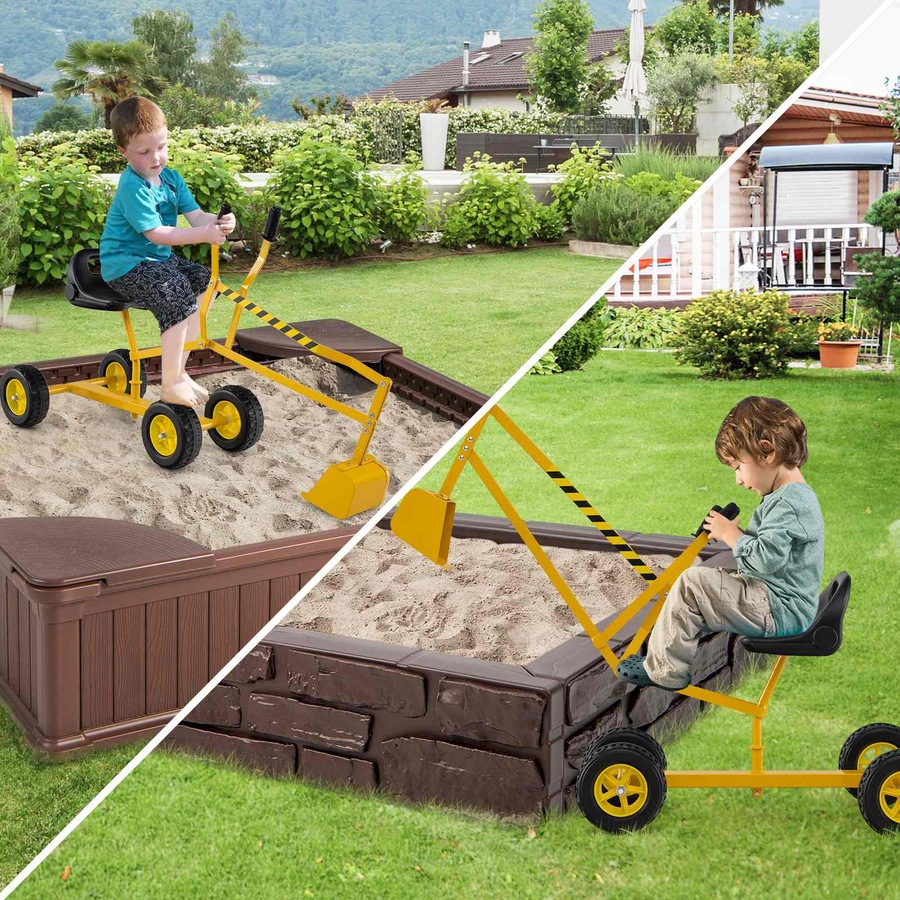 Costway Sand Digger Toy w/Shovel 122cm 2-Handed Control Outdoor 360° Rotatable Ride on Excavator Sandbox Toy