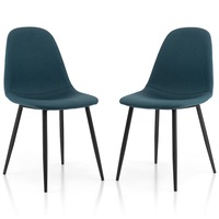 Costway Set of 2 Modern Dining Chairs Cafe Kitchen Seat Metal Leg Blue