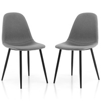 Costway Set of 2 Replica Dining Chair Modern Cafe Kitchen Chair Fabric Velvet Cushion Seat Metal Leg Grey