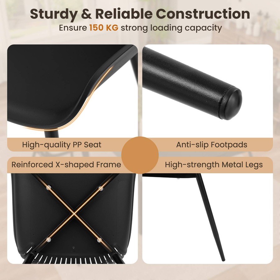 Costway Set of 4 Armless Dining Chairs Plastic Kitchen Side Chairs Dining Chair Set Black