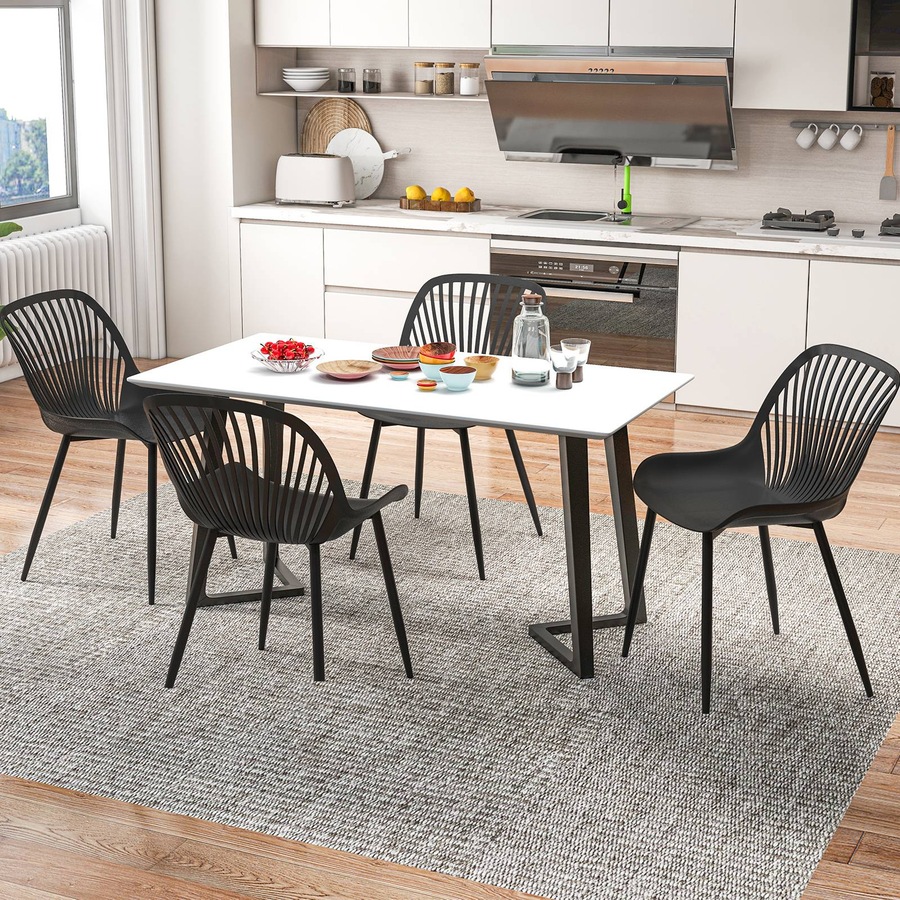 Costway Set of 4 Armless Dining Chairs Plastic Kitchen Side Chairs Dining Chair Set Black