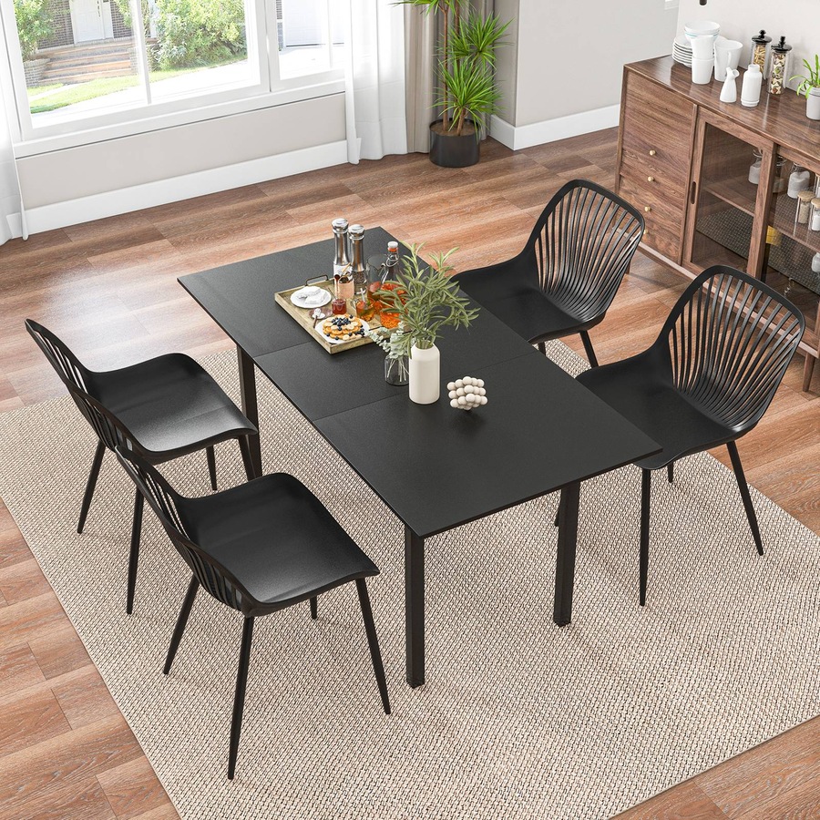 Costway Set of 4 Armless Dining Chairs Plastic Kitchen Side Chairs Dining Chair Set Black