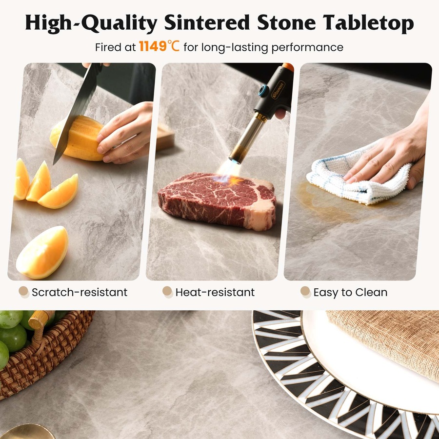 Costway Sintered Stone Dining Table for 4 People Kitchen Restaurant Cafe Table w/Faux Marble Tabletop
