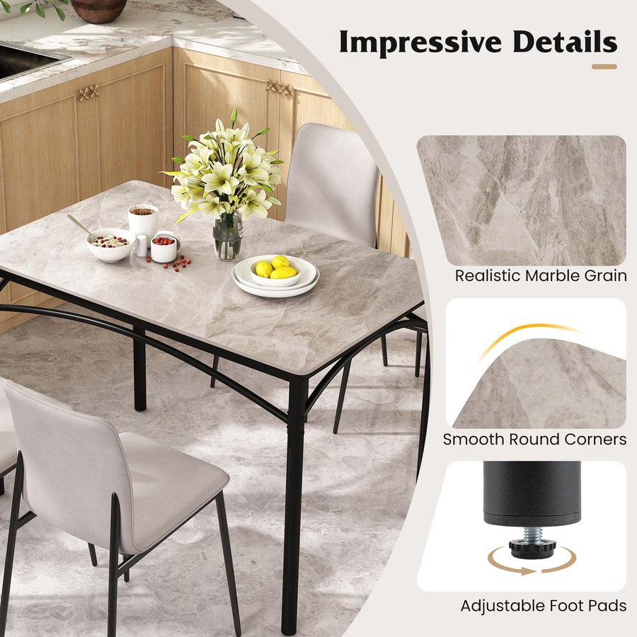 Costway Sintered Stone Dining Table for 4 People Kitchen Restaurant Cafe Table w/Faux Marble Tabletop