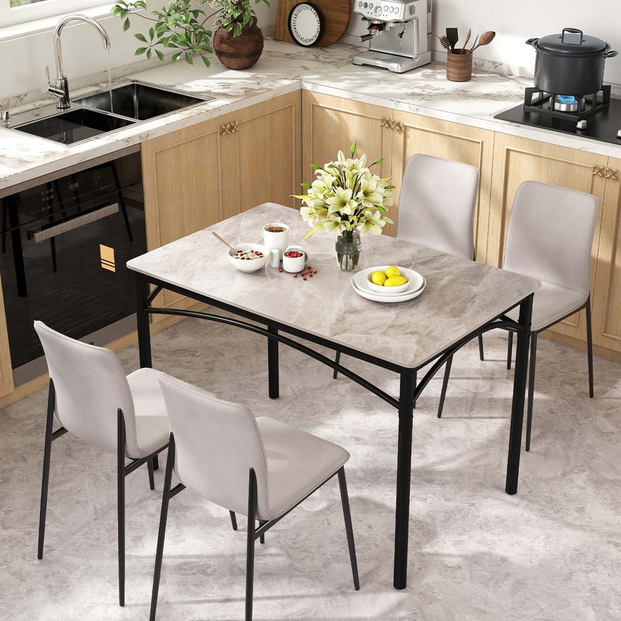 Costway Sintered Stone Dining Table for 4 People Kitchen Restaurant Cafe Table w/Faux Marble Tabletop