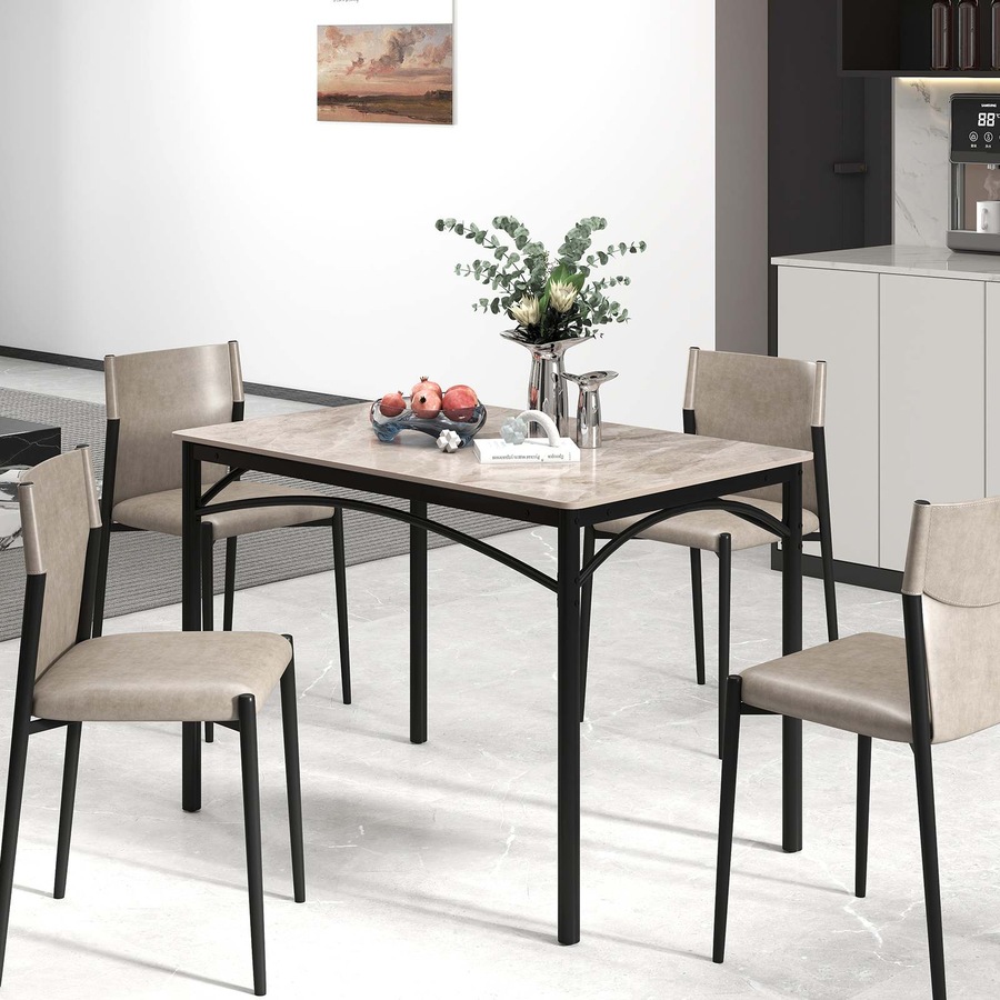 Costway Sintered Stone Dining Table for 4 People Kitchen Restaurant Cafe Table w/Faux Marble Tabletop