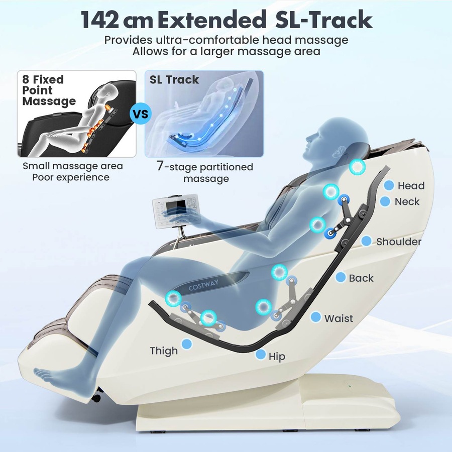 Costway 3D Massage Chair Full Body Electric Recliner Massager Zero Gravity Lounge Foot Roller PU SL Track Voice Control