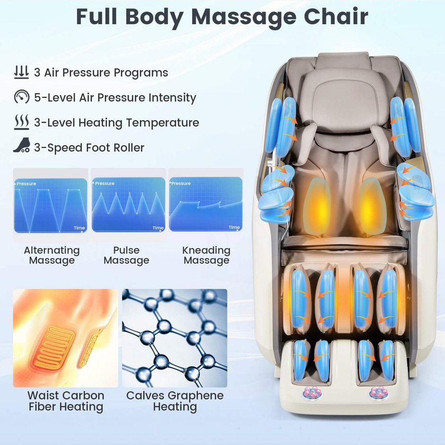 Costway 3D Massage Chair Full Body Electric Recliner Massager Zero Gravity Lounge Foot Roller PU SL Track Voice Control
