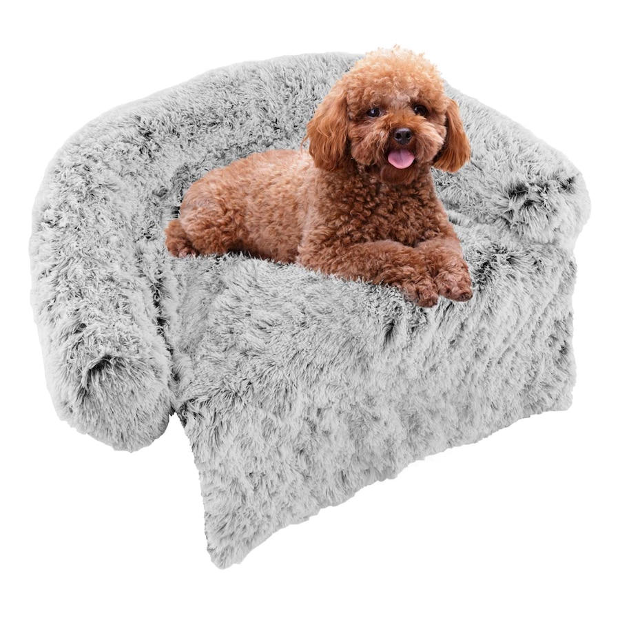 Costway Small Dog Couch Bed Calming Puppy Sofa Anti Anxiety Pet Cushion w/Anti-Slip Bottom & Neck Bolster White