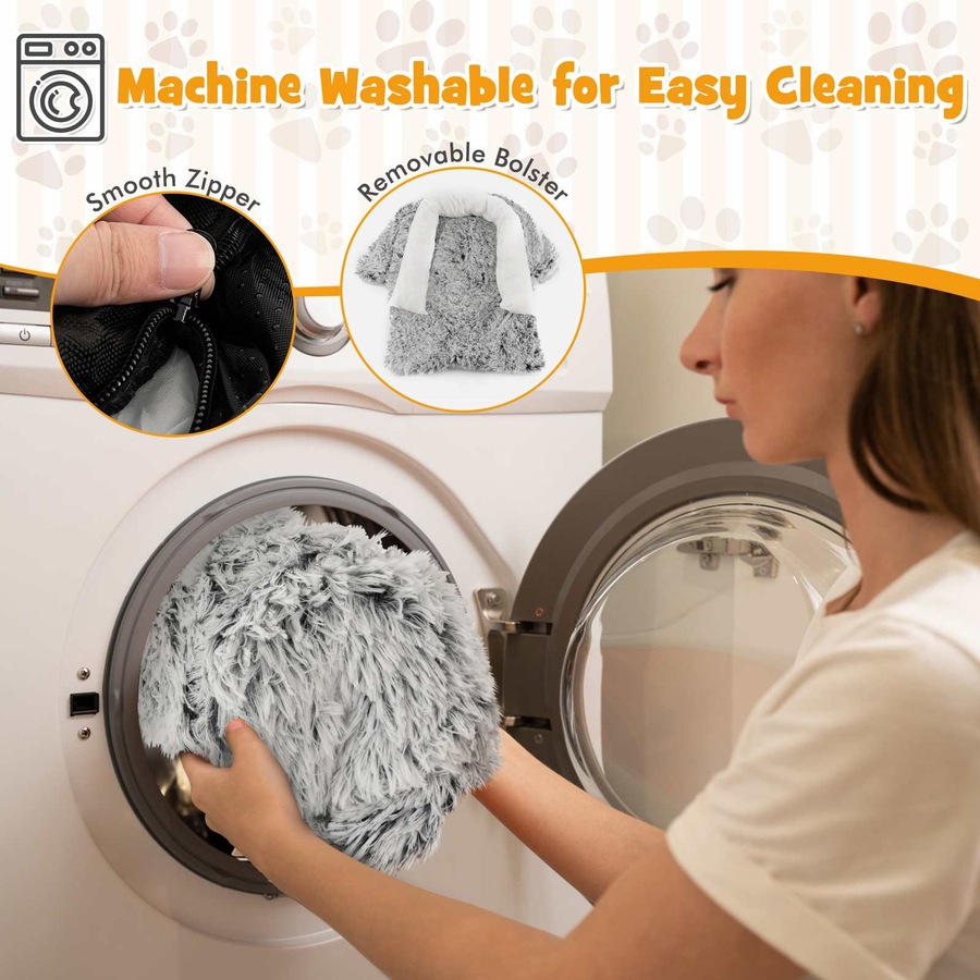 Costway Small Dog Couch Bed Calming Puppy Sofa Anti Anxiety Pet Cushion w/Anti-Slip Bottom & Neck Bolster White