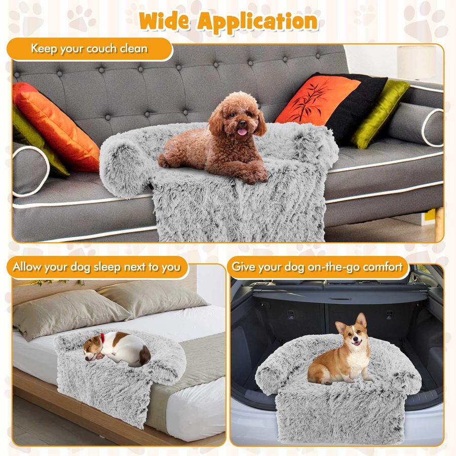 Costway Small Dog Couch Bed Calming Puppy Sofa Anti Anxiety Pet Cushion w/Anti-Slip Bottom & Neck Bolster White