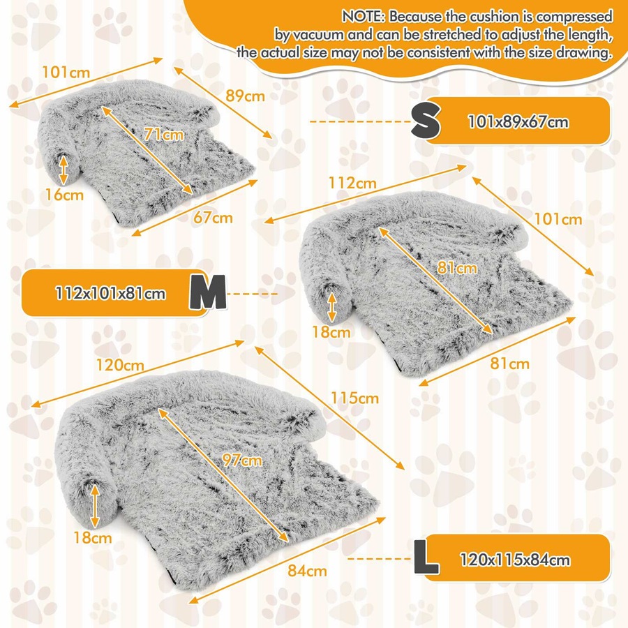 Costway Small Dog Couch Bed Calming Puppy Sofa Anti Anxiety Pet Cushion w/Anti-Slip Bottom & Neck Bolster White