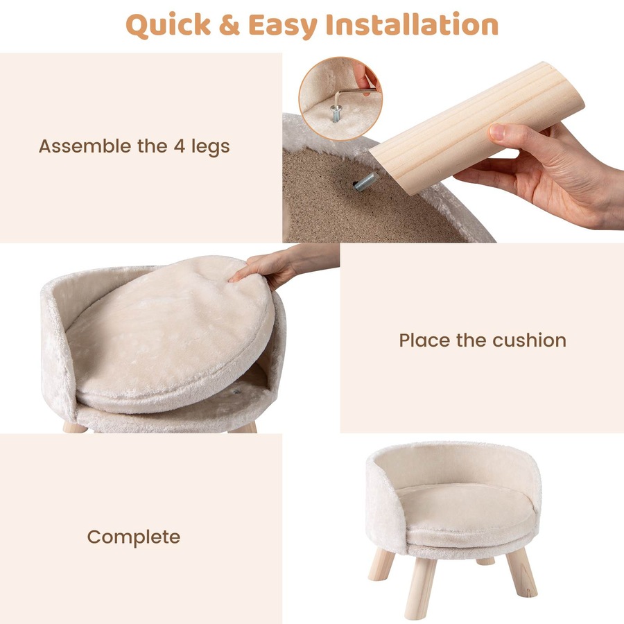 Costway Small Dogs & Cats Sofa Bed Pet Sleeping Couch w/Detachable Round Padded Cushion Elevated Pet Bed Furniture