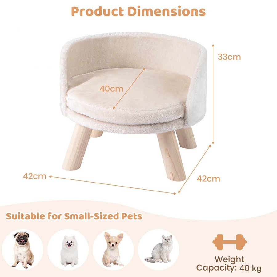 Costway Small Dogs & Cats Sofa Bed Pet Sleeping Couch w/Detachable Round Padded Cushion Elevated Pet Bed Furniture