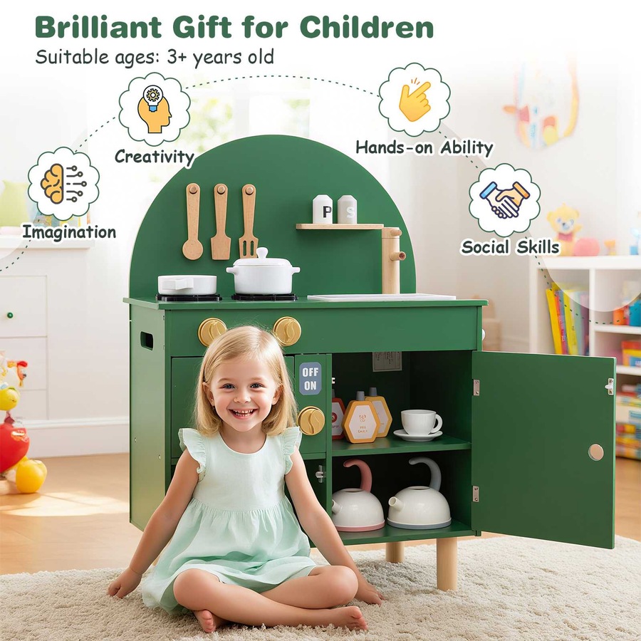 Buy Costway Small Play Kitchen Wooden Kitchen Playset w/Storage Stoves ...