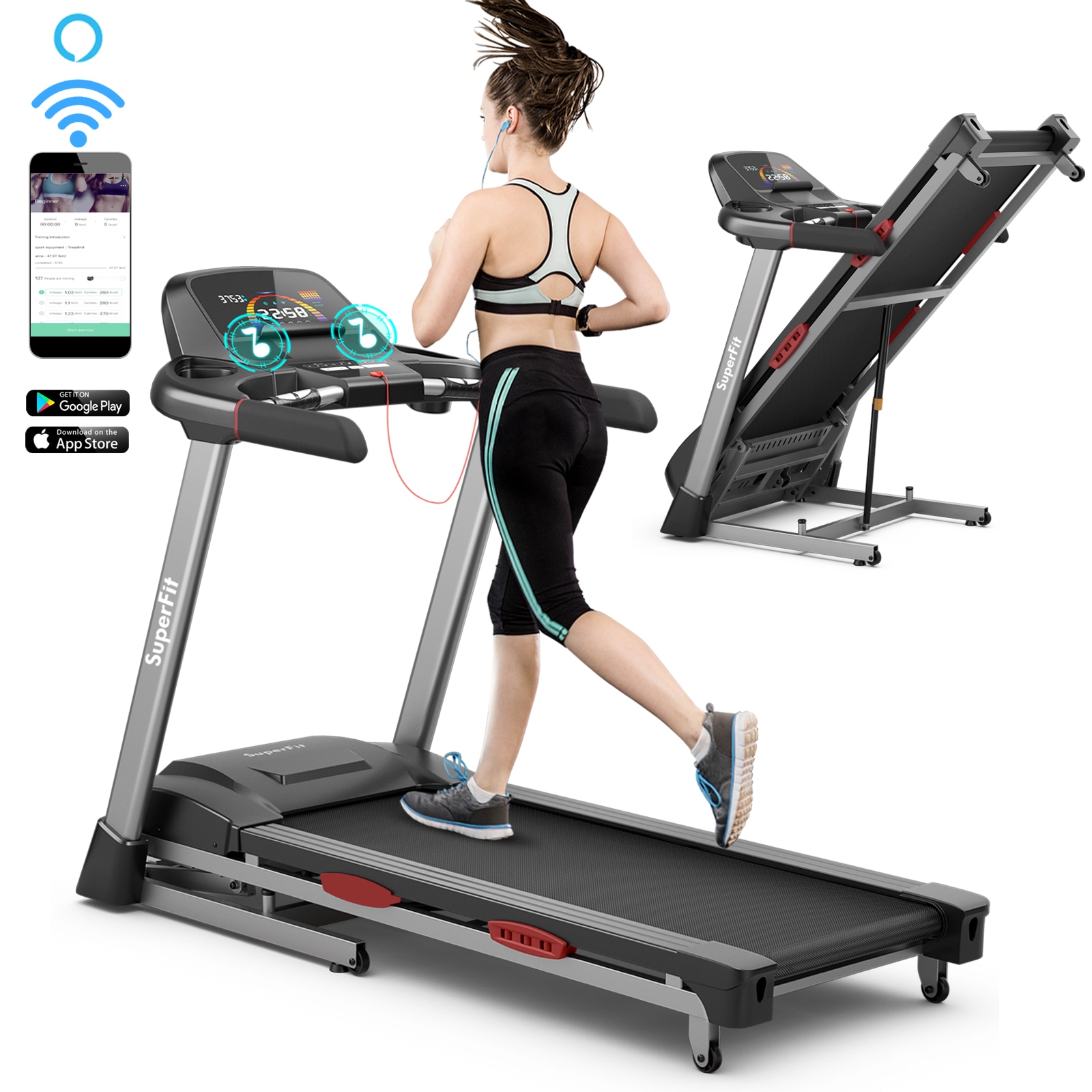 Costway Folding Treadmill Electric Walking Running Machine Home Fitness Exercise Equipment w/LED Display/20