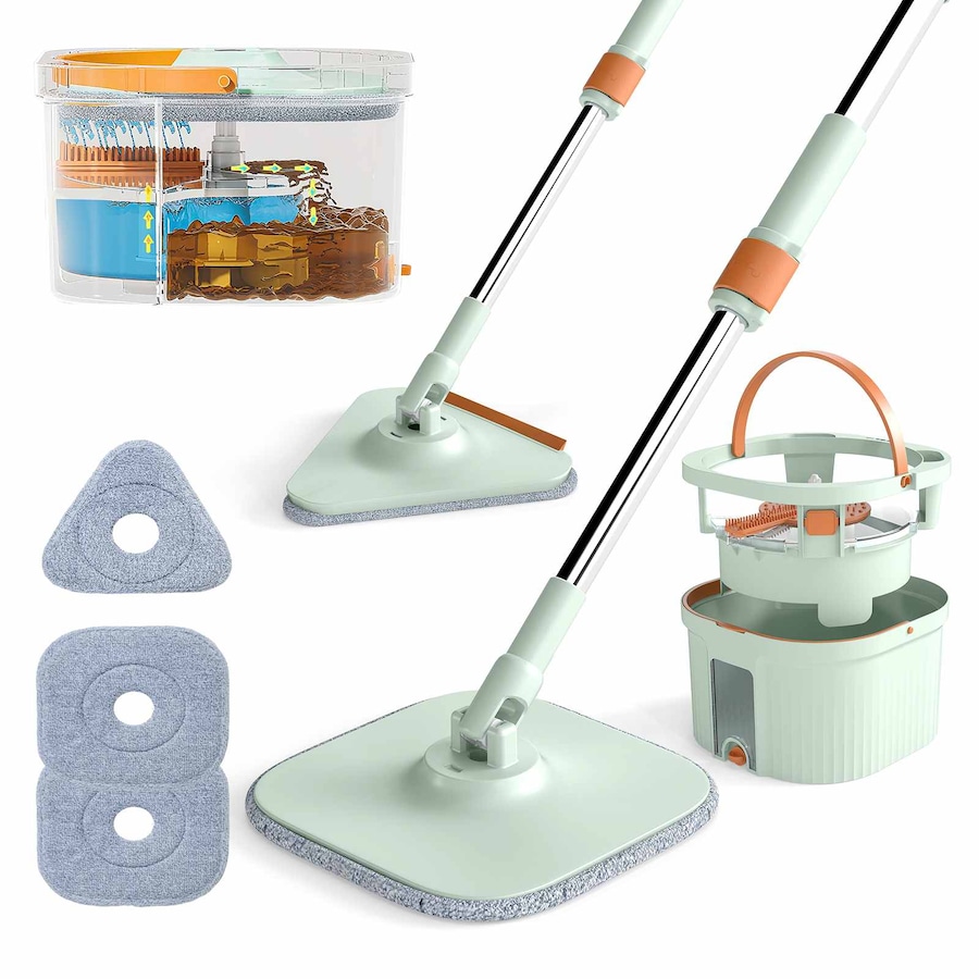Costway Spin Mop Bucket Set w/2 Heads Dirty & Clean Water Separation 360 Degree Deep Cleaning Stainless Floor Cleaner