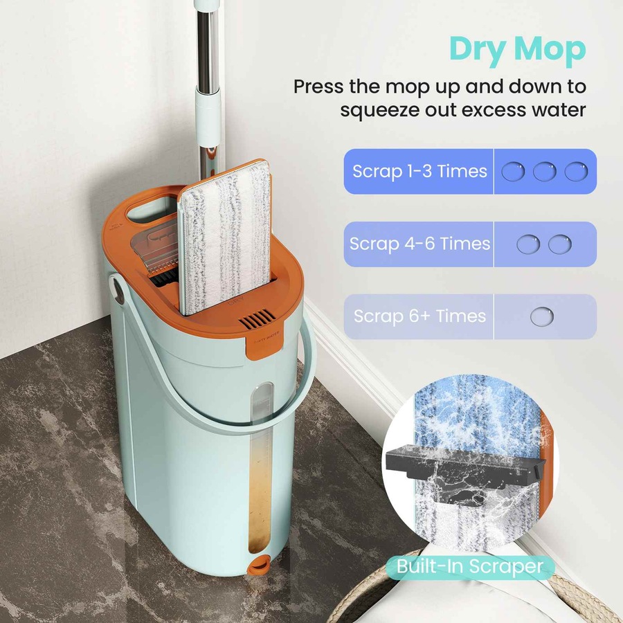 Costway Stainless Wall Mop Bucket Set w/3-Tank Flat Floor Mop/Washable Microfiber Pads Wet/Dry