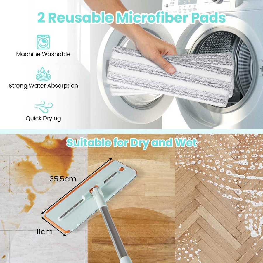 Costway Stainless Wall Mop Bucket Set w/3-Tank Flat Floor Mop/Washable Microfiber Pads Wet/Dry