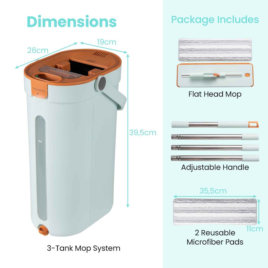 Costway Stainless Wall Mop Bucket Set w/3-Tank Flat Floor Mop/Washable Microfiber Pads Wet/Dry